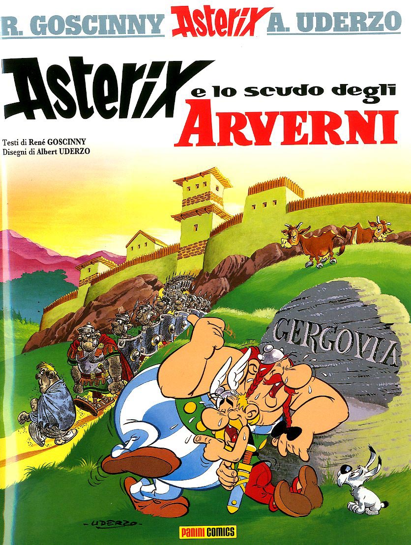 Asterix ed Obelix ridono di gusto. Soldati che si ritirano dalla battaglia
