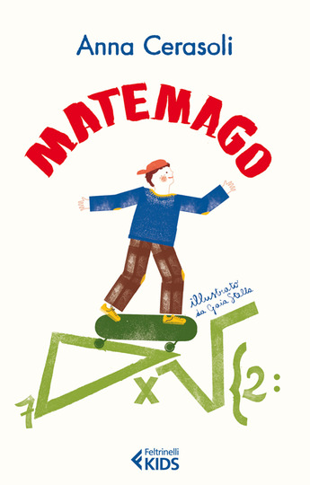 bambino fa skate su simboli matematici 