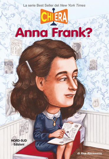 caricatura di Anna Frank seduta nella sua stanza con il diario