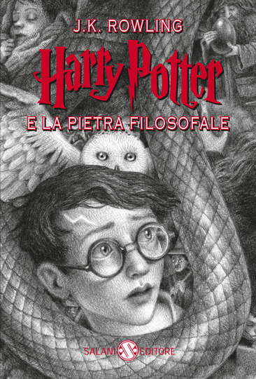 Harry Potter in bianco e nero con un accenno del basilisco e la civetta 
