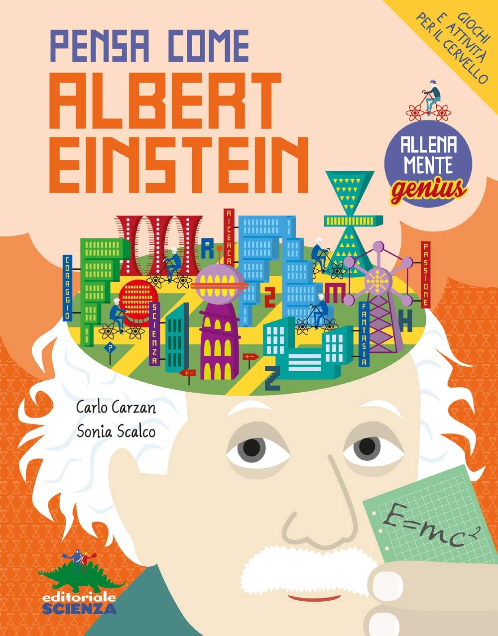 disegno della faccia di Einstein dalla quale esce una città immaginaria