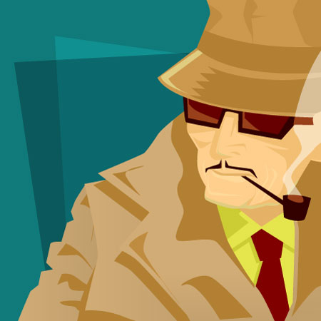 Detective con cappello, occhiali e pipa