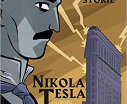 profilo di Tesla con sfondo un edificio colpito da un fulmine